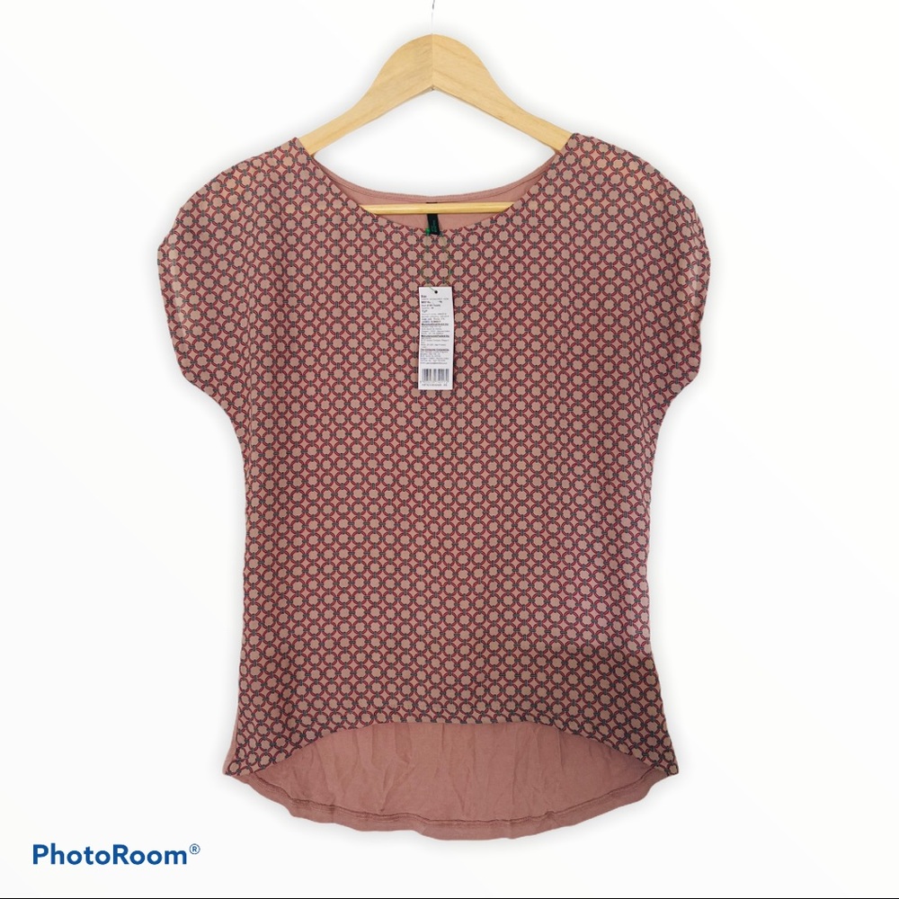 NWT Benetton Pink Geometric Print Top XS